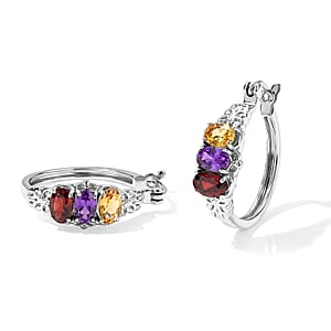 EverTrue Multi Gemstone 3.00 ctw Hoop Earrings in Stainless Steel
