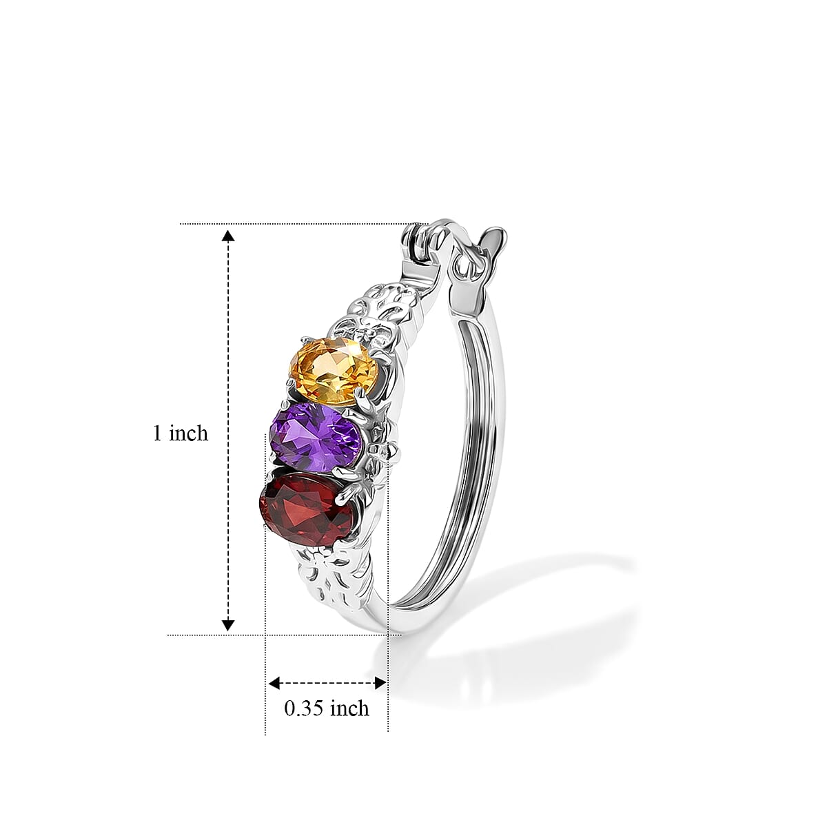 EverTrue Multi Gemstone 3.00 ctw Hoop Earrings in Stainless Steel image number 2