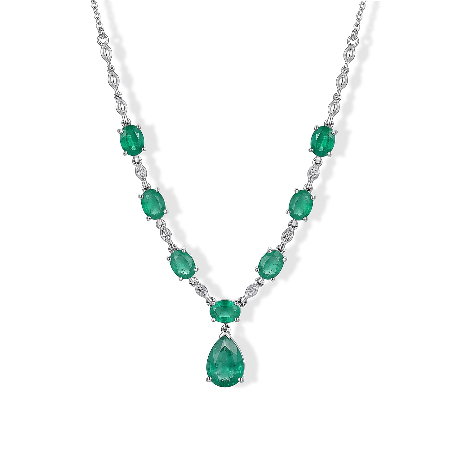 EverTrue Emeraldine Quartz (Triplet) and White Zircon 16.70 ctw Necklace (18 Inches) in Platinum Bond with Stainless Steel