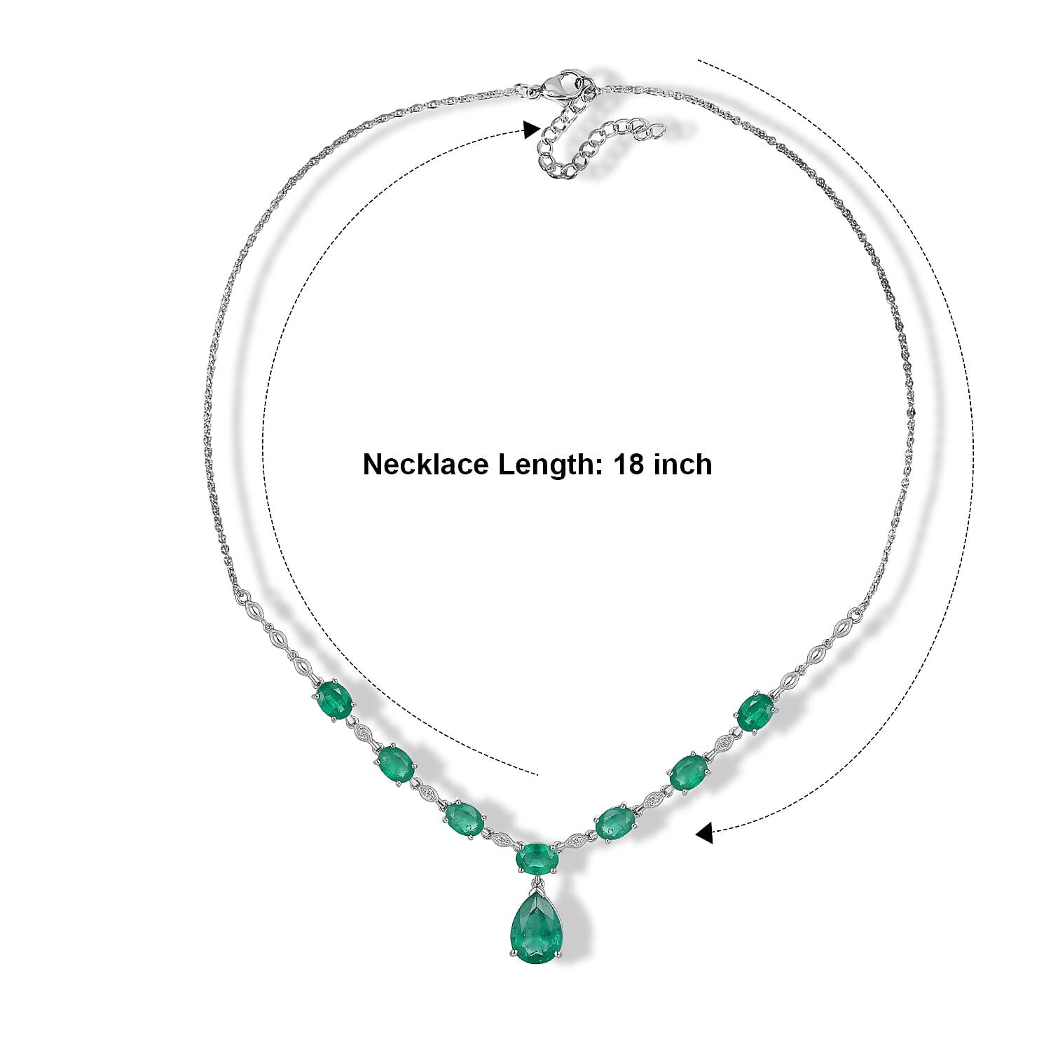EverTrue Emeraldine Quartz (Triplet) and White Zircon 16.70 ctw Necklace (18 Inches) in Platinum Bond with Stainless Steel