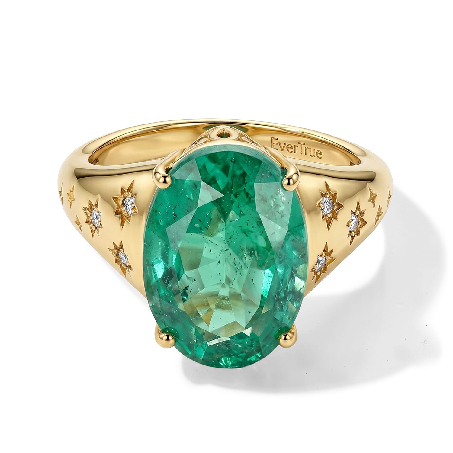 EverTrue Emeraldine Quartz (Triplet) and White Zircon 6.30 ctw Solitaire Ring in 18K YG Plated (Size 5.0)