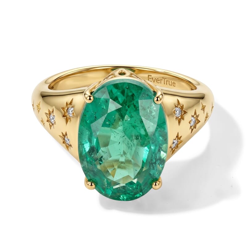 EverTrue Emeraldine Quartz (Triplet) and White Zircon 6.30 ctw Solitaire Ring in 18K YG Plated (Size 5.0)