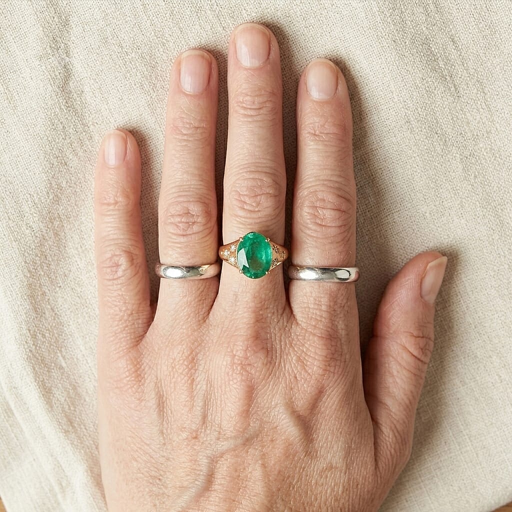 EverTrue Emeraldine Quartz (Triplet) and White Zircon 6.30 ctw Solitaire Ring in 18K YG Plated (Size 5.0)
