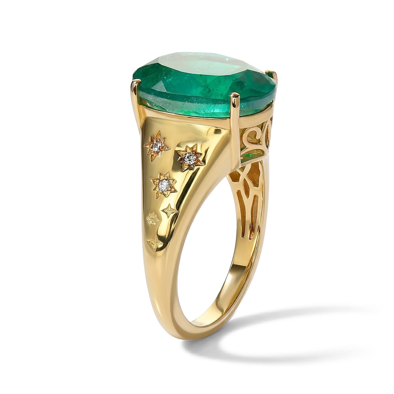 EverTrue Emeraldine Quartz (Triplet) and White Zircon 6.30 ctw Solitaire Ring in 18K YG Plated (Size 5.0)