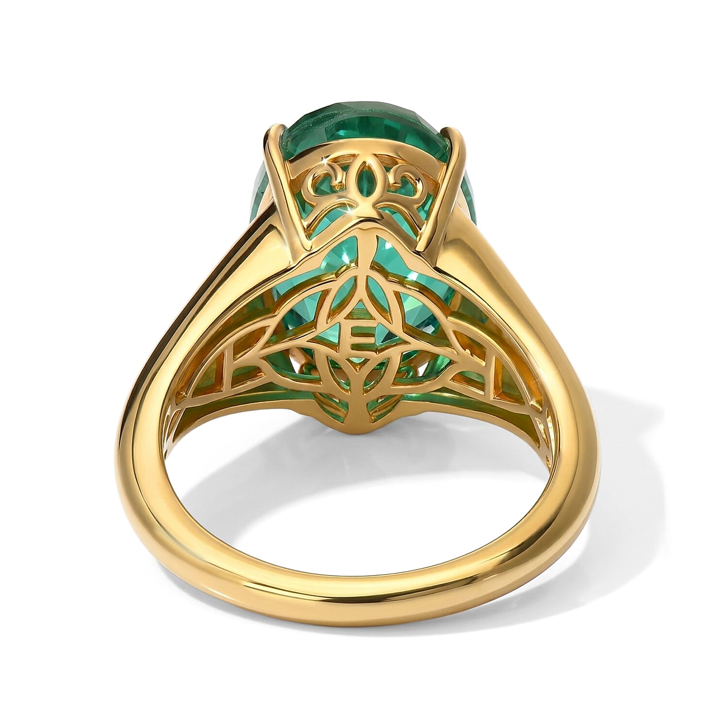 EverTrue Emeraldine Quartz (Triplet) and White Zircon 6.30 ctw Solitaire Ring in 18K YG Plated (Size 5.0)