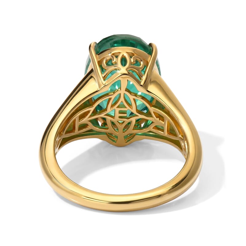 EverTrue Emeraldine Quartz (Triplet) and White Zircon 6.30 ctw Solitaire Ring in 18K YG Plated (Size 5.0)