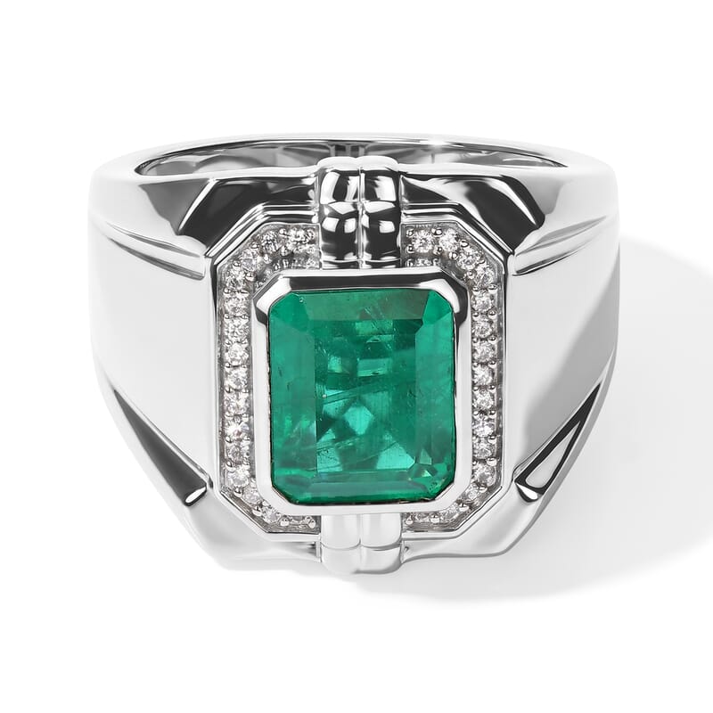 EverTrue Emeraldine Quartz (Triplet) and White Zircon 4.65 ctw Men's Ring in Platinum Bond (Size 9.0)