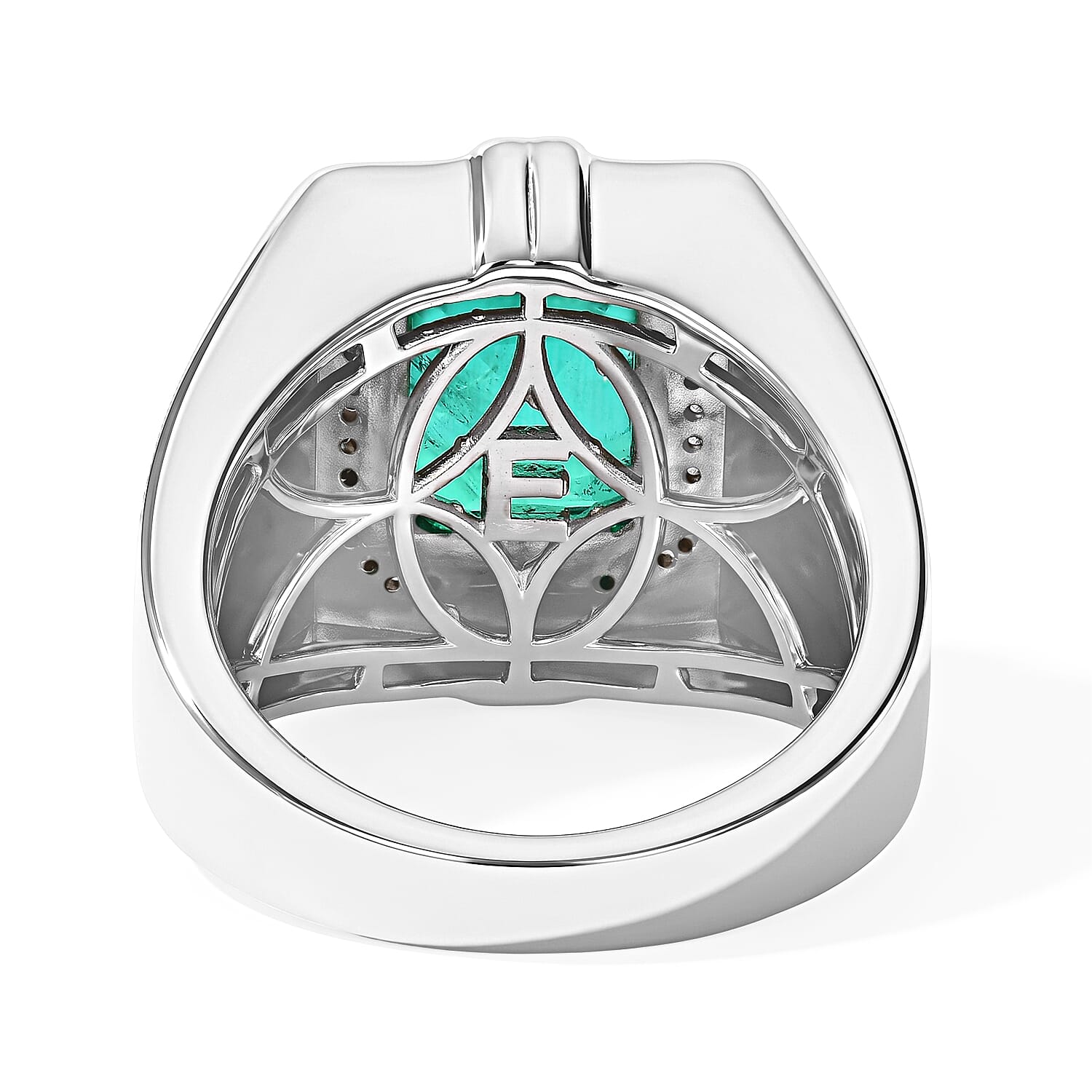 EverTrue Emeraldine Quartz (Triplet) and White Zircon 4.65 ctw Men's Ring in Platinum Bond (Size 9.0)