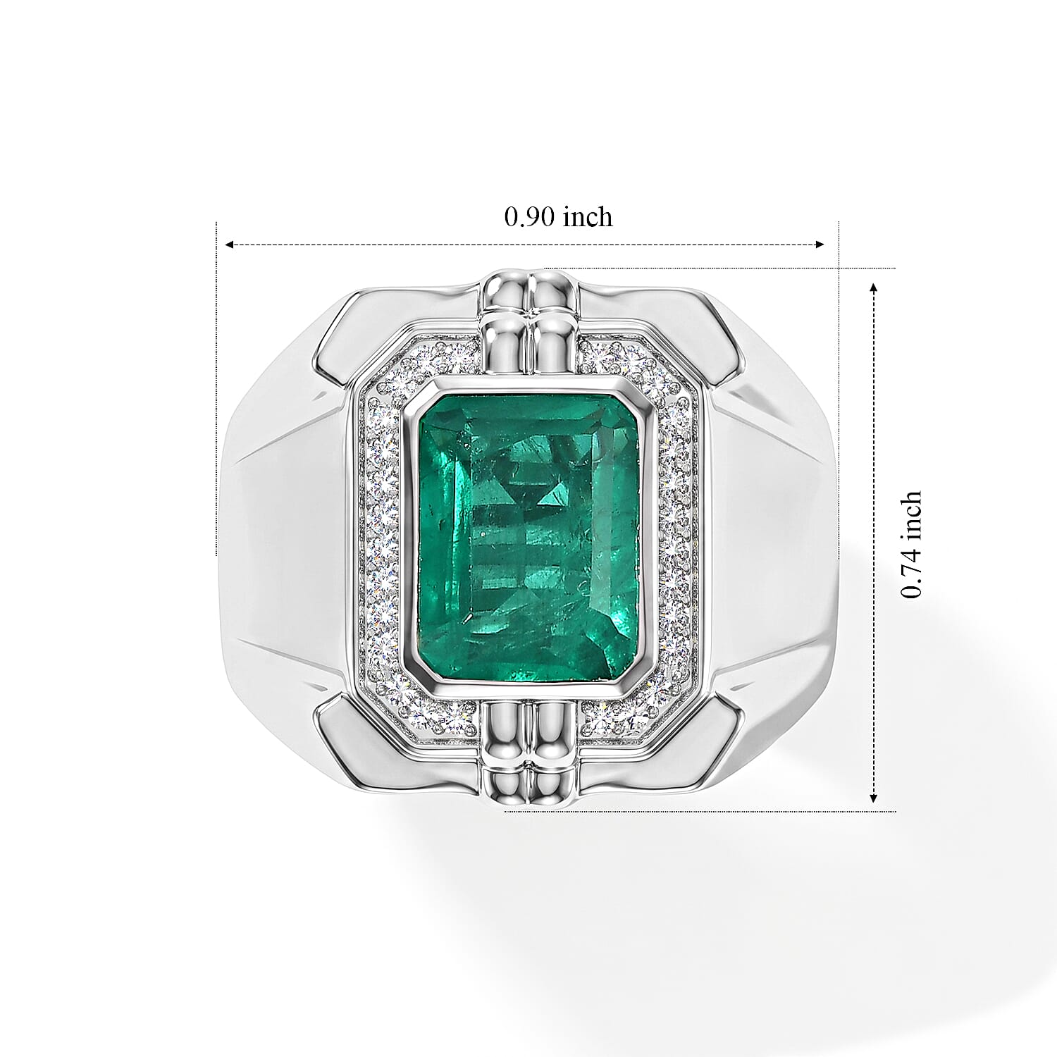 EverTrue Emeraldine Quartz (Triplet) and White Zircon 4.65 ctw Men's Ring in Platinum Bond (Size 9.0)