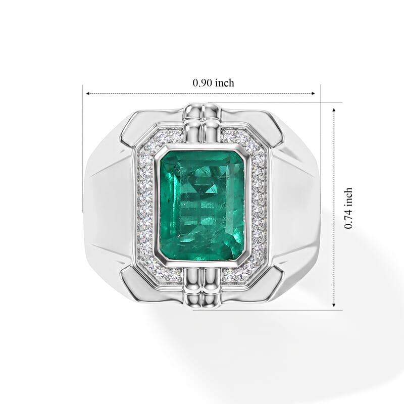 EverTrue Emeraldine Quartz (Triplet) and White Zircon 4.65 ctw Men's Ring in Platinum Bond (Size 9.0)