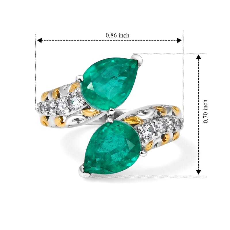 EverTrue Emeraldine Triplet Quartz, White Zircon Fancy Ring in 18K YG Plated and Platinum Bond (Size 5.0) 4.40 ctw