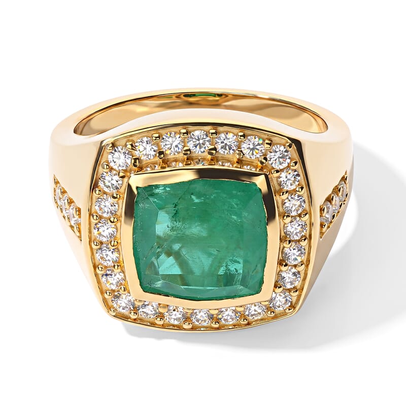 EverTrue Emeraldine Quartz (Triplet) and White Zircon 6.35 ctw Men's Rinf Ring in 18K YG Plated (Size 10.0)