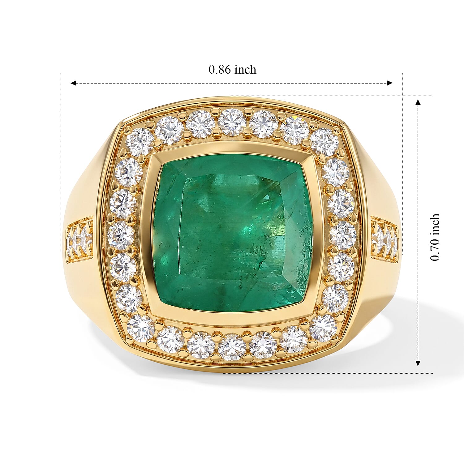 EverTrue Emeraldine Quartz (Triplet) and White Zircon 6.35 ctw Men's Rinf Ring in 18K YG Plated (Size 10.0)