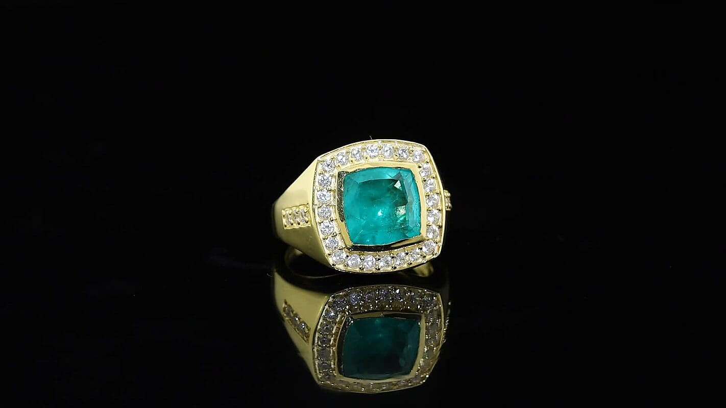 EverTrue Emeraldine Triplet Quartz, White Zircon Ring in 18K YG Plated (Size 10.0) 6.35 ctw