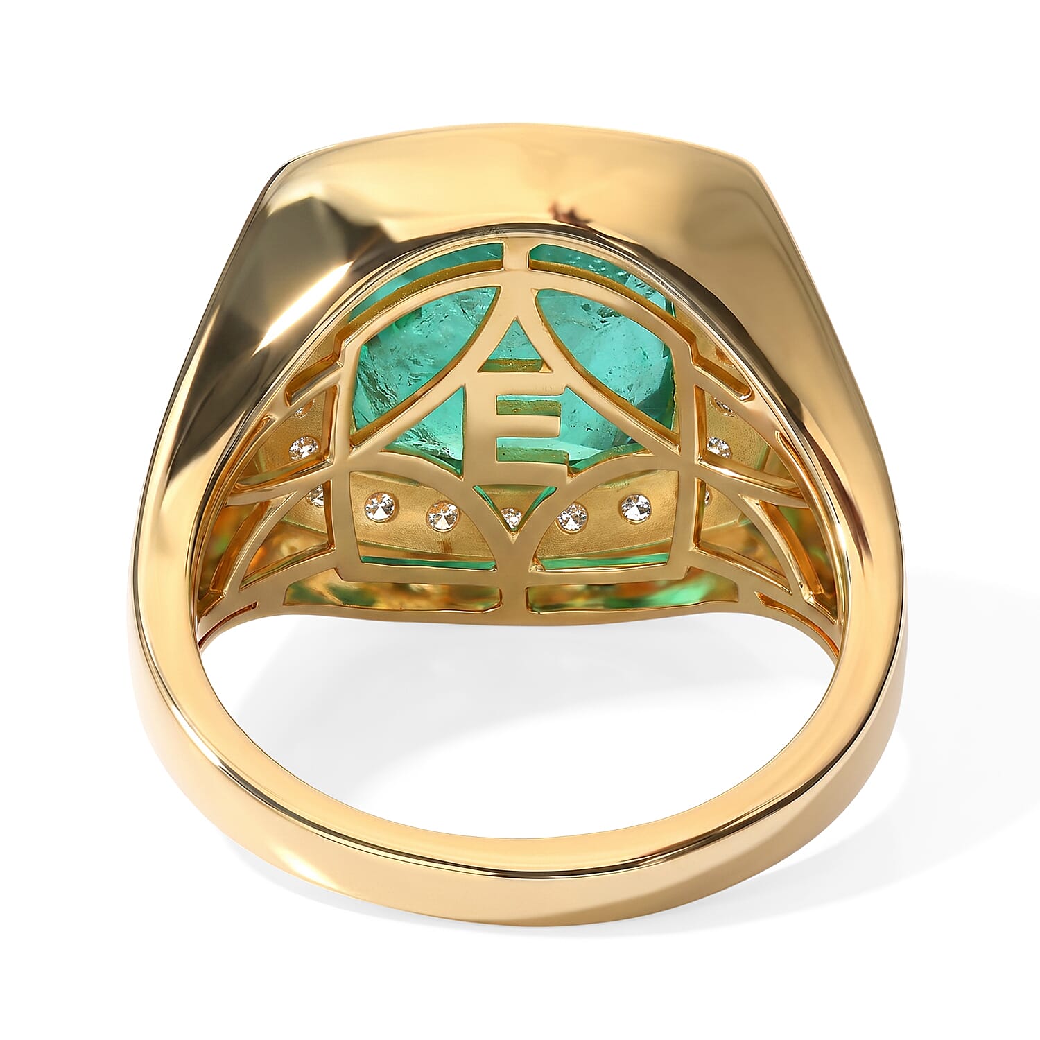 EverTrue Emeraldine Quartz (Triplet) and White Zircon 6.35 ctw Men's Ring in 18K YG Plated (Size 9.0)