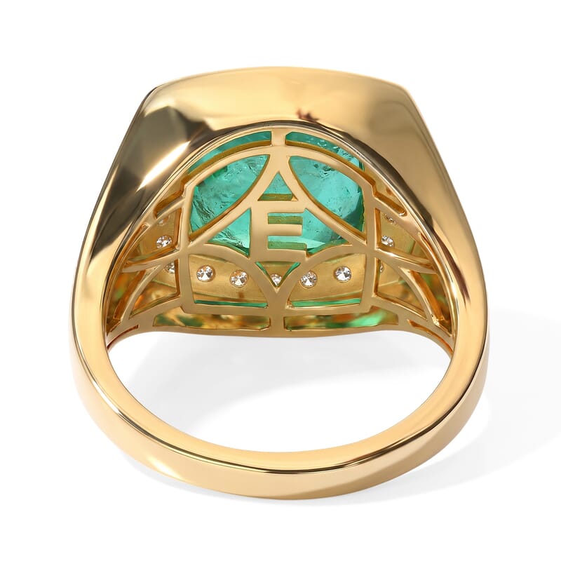 EverTrue Emeraldine Quartz (Triplet) and White Zircon 6.35 ctw Men's Ring in 18K YG Plated (Size 9.0)