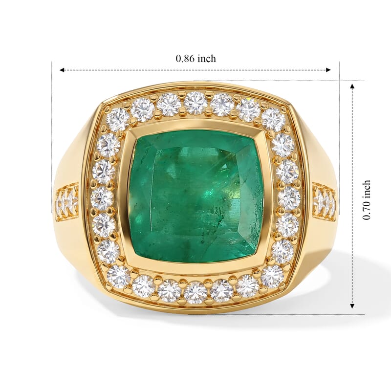 EverTrue Emeraldine Quartz (Triplet) and White Zircon 6.35 ctw Men's Ring in 18K YG Plated (Size 9.0)