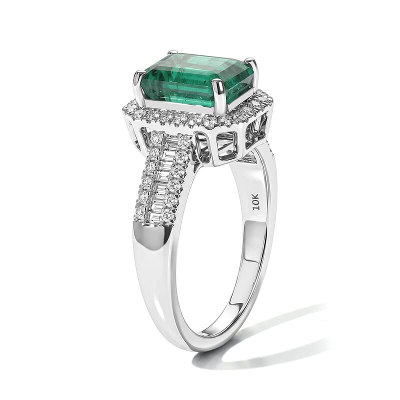 Luxoro AAA Kagem Zambian Emerald and Diamond I2 3.20 ctw Ring in 10K White Gold (Size 5.0)