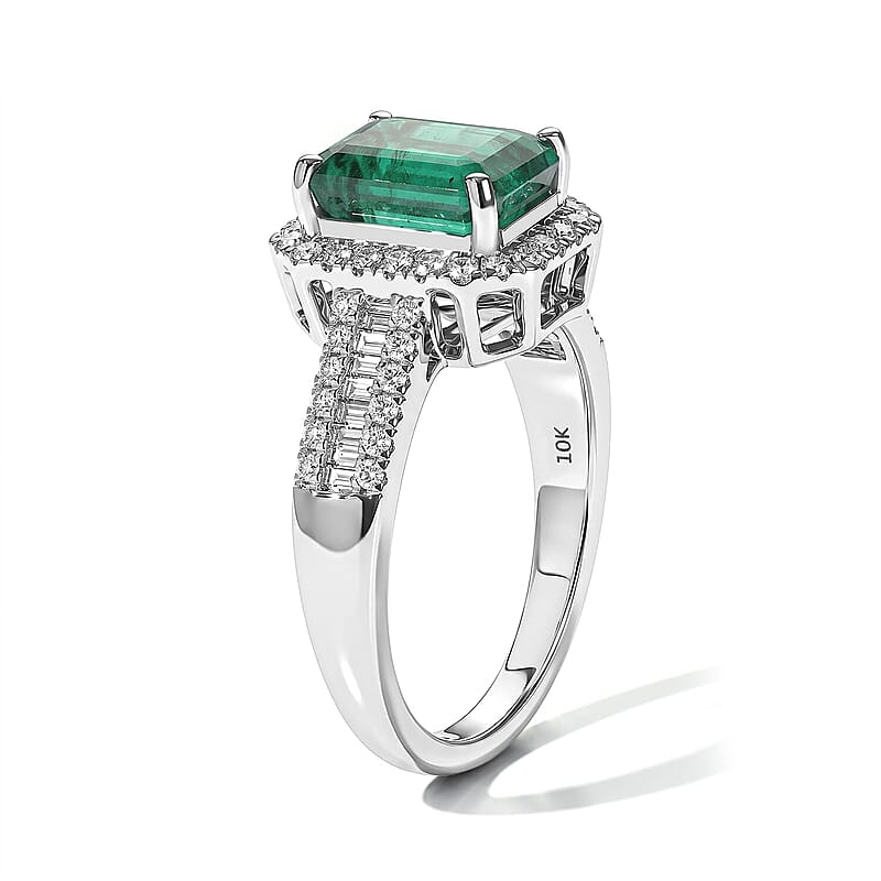 Luxoro AAA Kagem Zambian Emerald and Diamond I2 3.20 ctw Ring in 10K White Gold (Size 5.0)