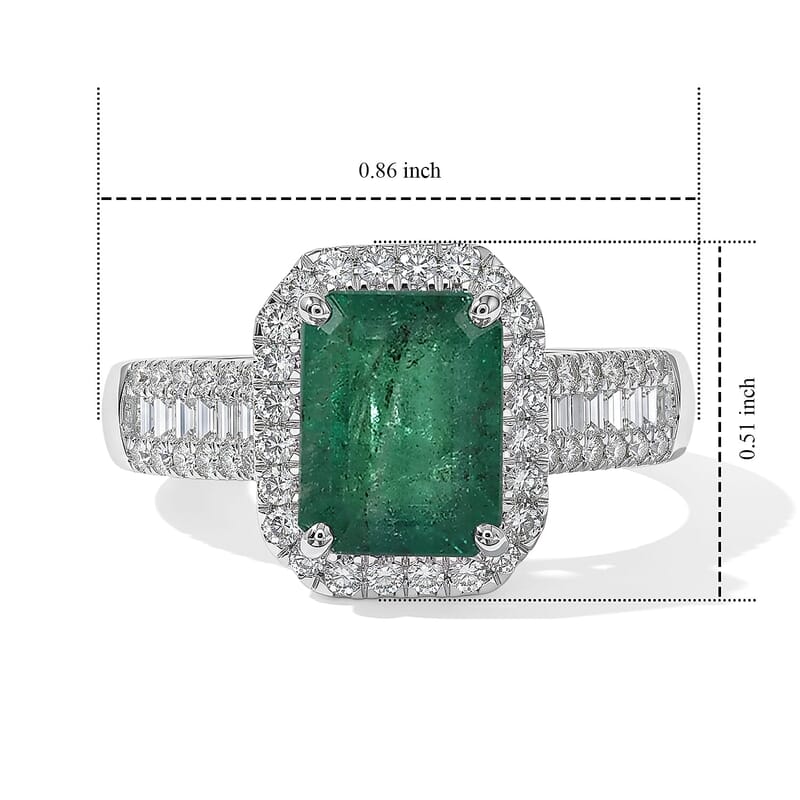 Luxoro AAA Kagem Zambian Emerald and Diamond I2 3.20 ctw Ring in 10K White Gold (Size 5.0)