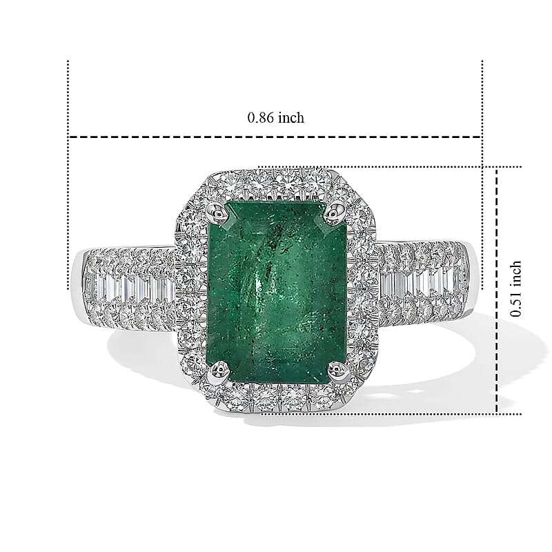 Luxoro AAA Kagem Zambian Emerald and Diamond I2 3.20 ctw Ring in 10K White Gold (Size 5.0)