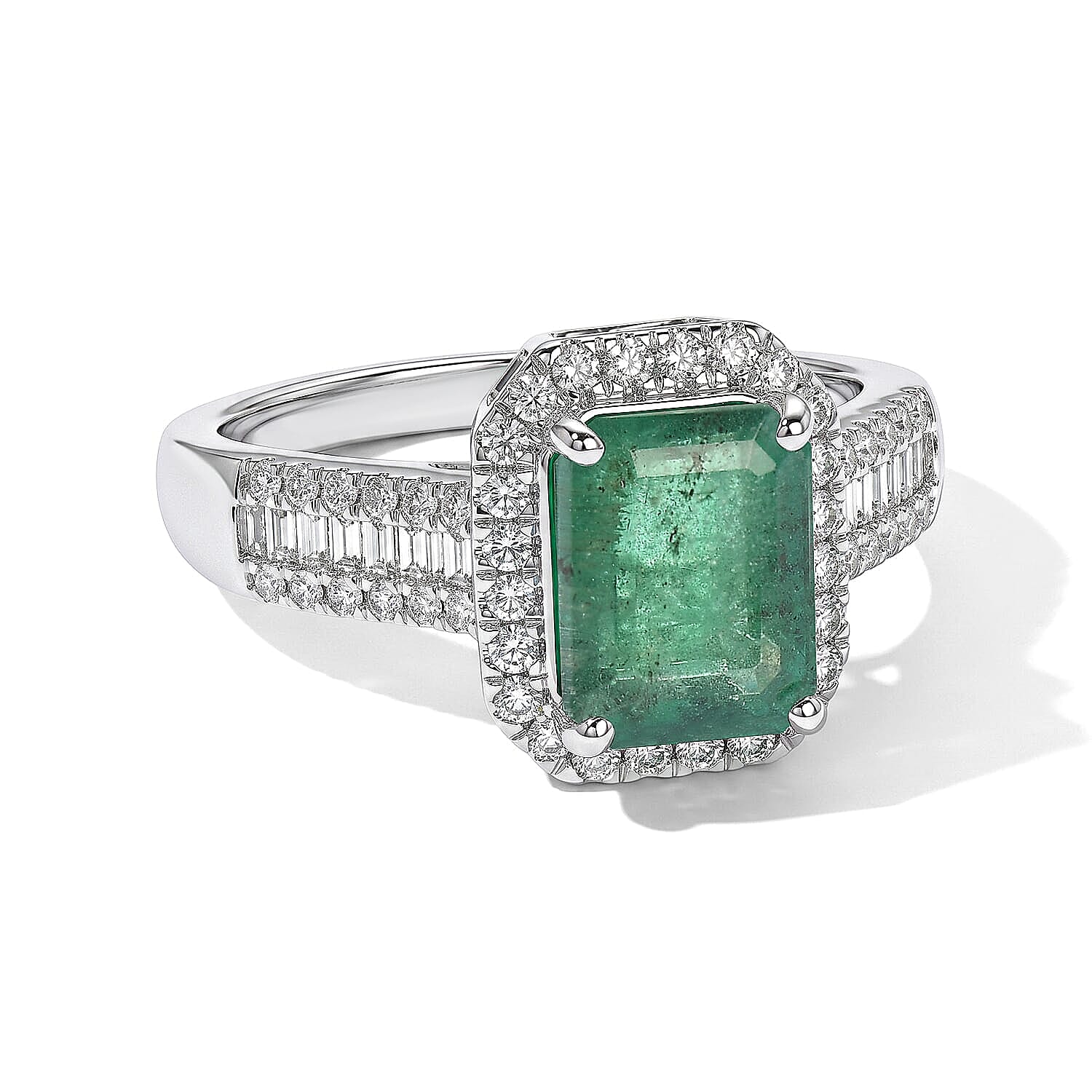 Luxoro 10K White Gold AAA Kagem Zambian Emerald, Diamond (I2) (0.58 cts) Ring (Size 6.0) 3.20 ctw