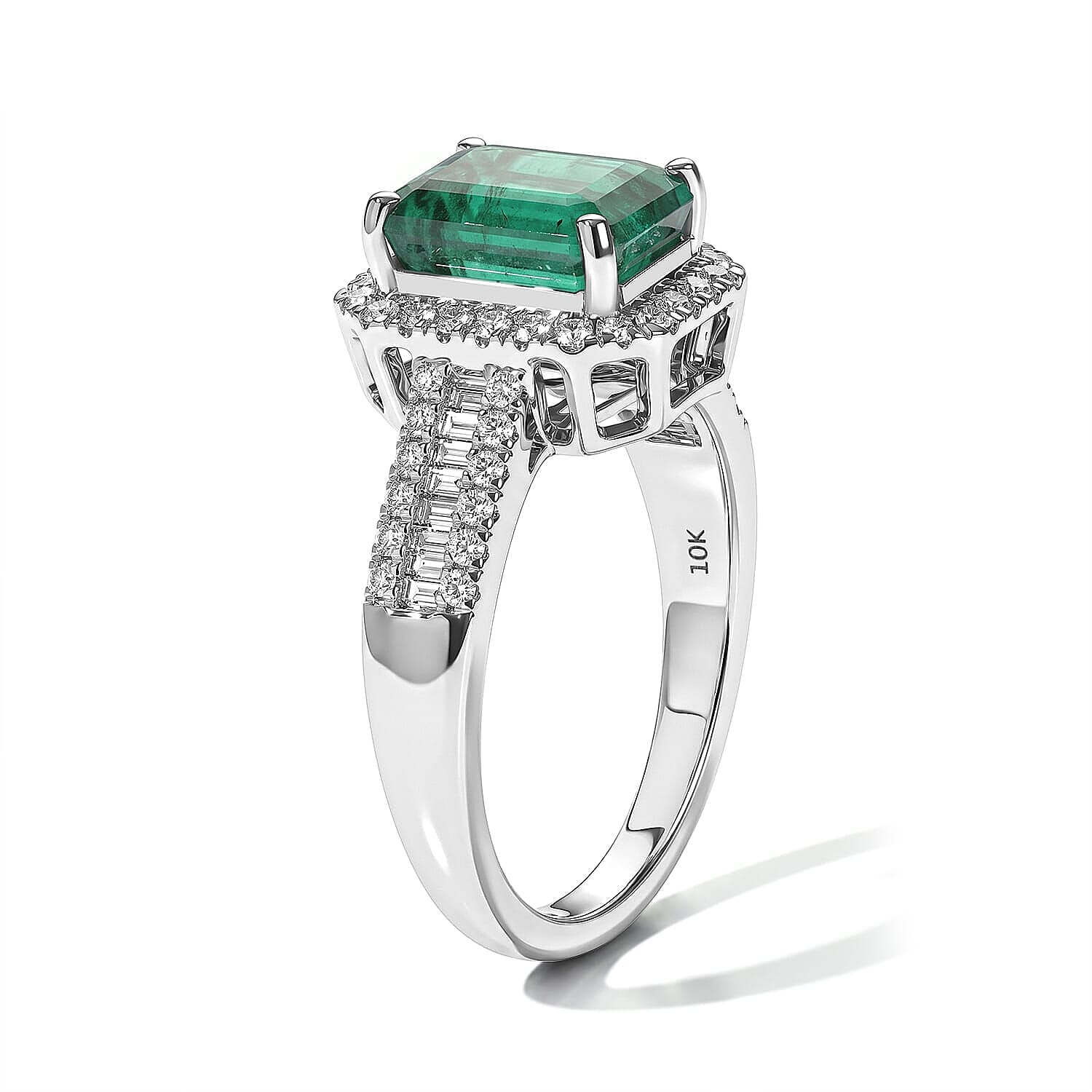 Luxoro 10K White Gold AAA Kagem Zambian Emerald, Diamond (I2) (0.58 cts) Ring (Size 6.0) 3.20 ctw