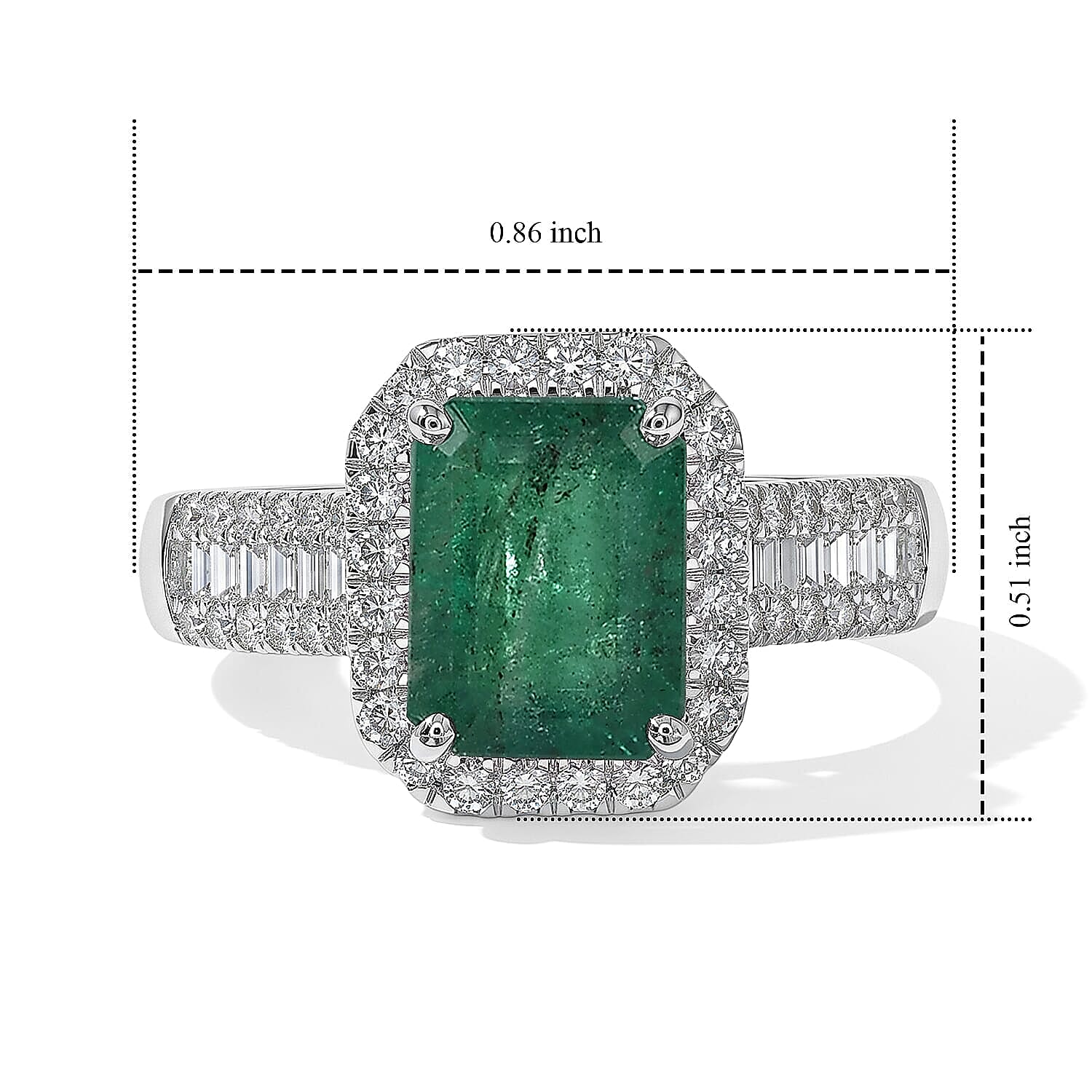 Luxoro 10K White Gold AAA Kagem Zambian Emerald, Diamond (I2) (0.58 cts) Ring (Size 6.0) 3.20 ctw