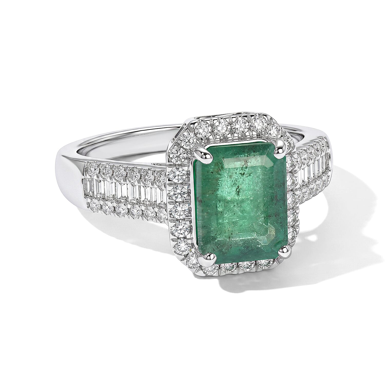 Luxoro 10K White Gold AAA Kagem Zambian Emerald, Diamond (I2) (0.58 cts) Ring (Size 10.0) 3.20 ctw