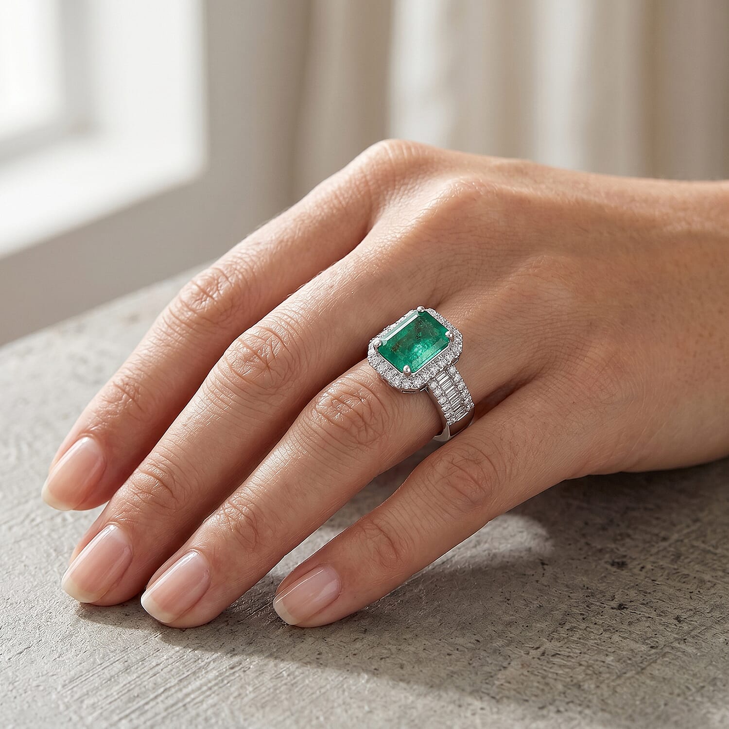 Gemfields Collection Luxoro AAA Kagem Zambian Emerald and Diamond I2 3.20 ctw Ring in 10K White Gold (Size 7.0)