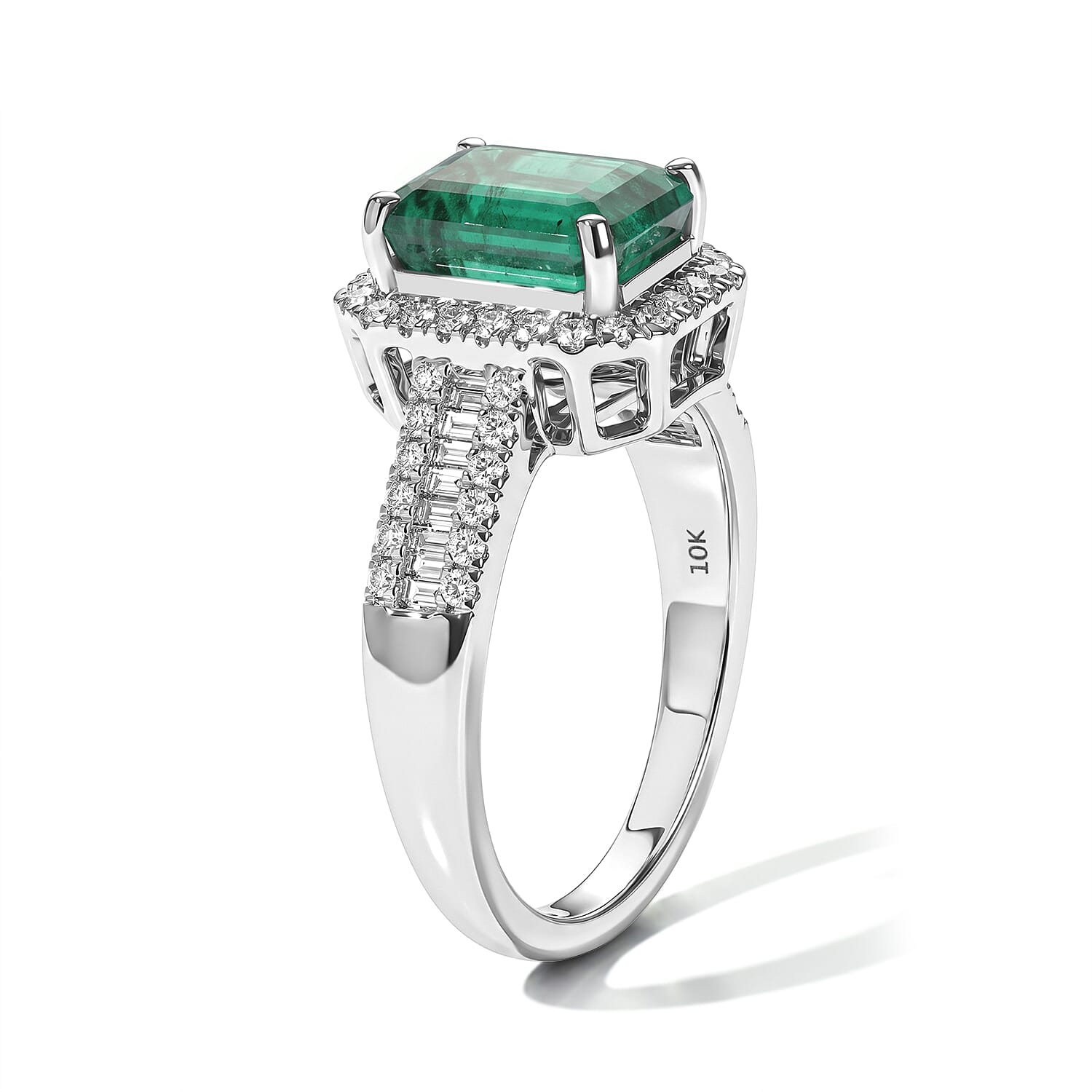 Gemfields Collection Luxoro AAA Kagem Zambian Emerald and Diamond I2 3.20 ctw Ring in 10K White Gold (Size 7.0)