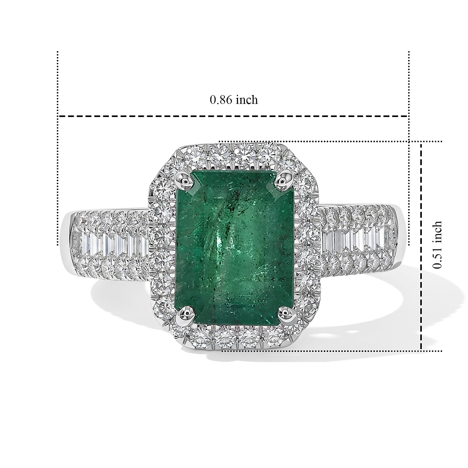 Gemfields Collection Luxoro AAA Kagem Zambian Emerald and Diamond I2 3.20 ctw Ring in 10K White Gold (Size 7.0)