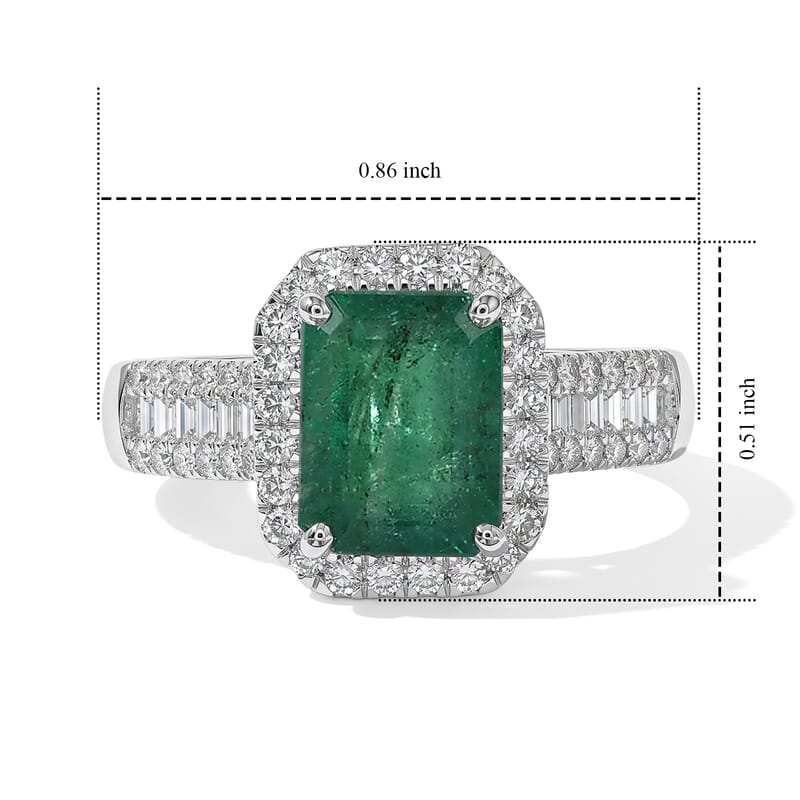 Gemfields Collection Luxoro AAA Kagem Zambian Emerald and Diamond I2 3.20 ctw Ring in 10K White Gold (Size 7.0)