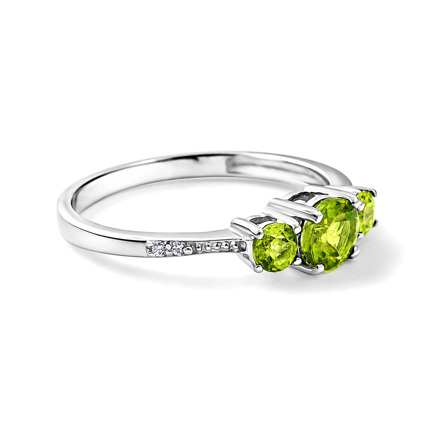 Hebei Peridot and Simulated Diamond 0.60 ctw Ring in Sterling Silver (Size 8.0)