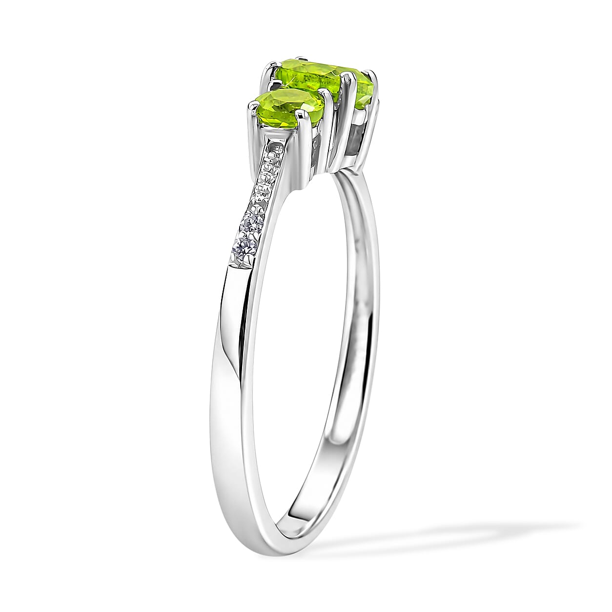 Hebei Peridot and Simulated Diamond 0.60 ctw Ring in Sterling Silver (Size 8.0)