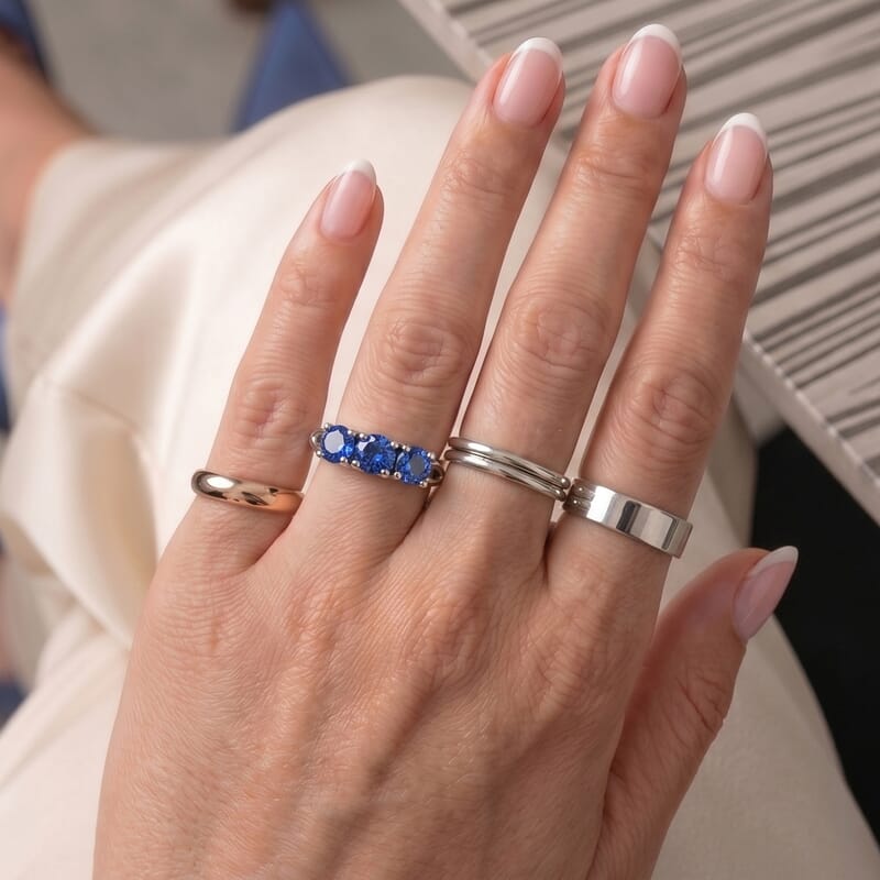 Simulated Blue Diamond Ring in Sterling Silver Size 7.0