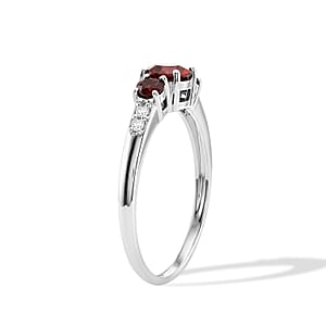 Mozambique Garnet and Simulated Diamond 0.50 ctw Ring in Sterling Silver (Size 7.0)