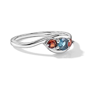 Teal Quartz and Mozambique Garnet 0.30 ctw Ring in Sterling Silver (Size 7.0)