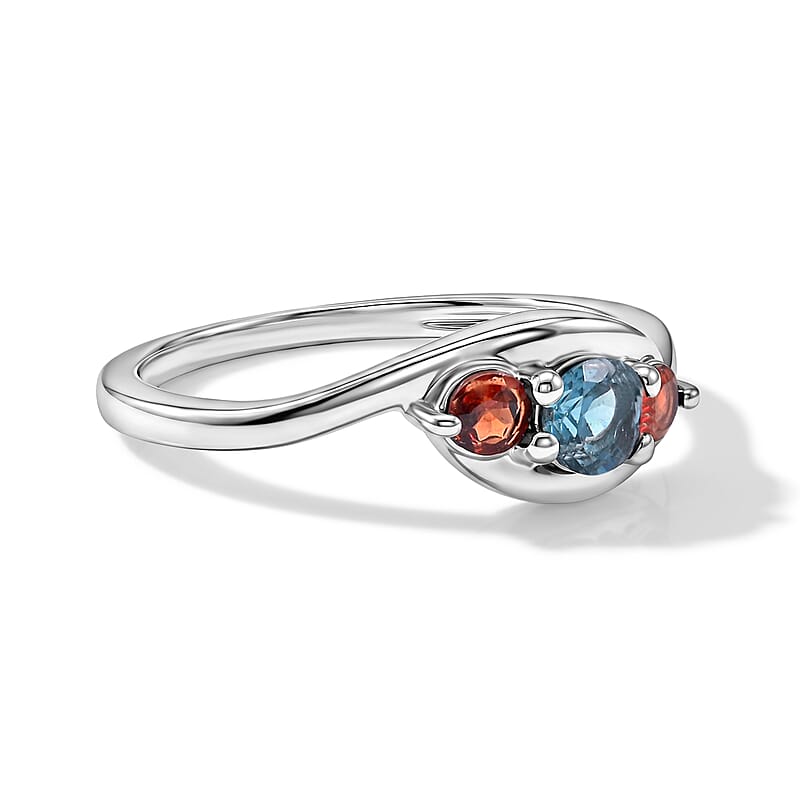 Teal Quartz and Mozambique Garnet 0.30 ctw Ring in Sterling Silver (Size 7.0)