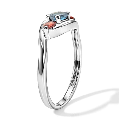 Teal Quartz and Mozambique Garnet 0.30 ctw Ring in Sterling Silver (Size 7.0)