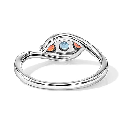 Teal Quartz and Mozambique Garnet 0.30 ctw Ring in Sterling Silver (Size 7.0)