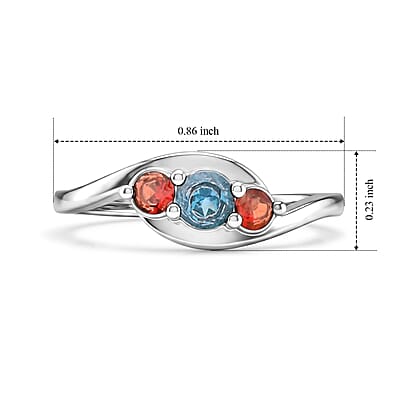 Teal Quartz and Mozambique Garnet 0.30 ctw Ring in Sterling Silver (Size 7.0)