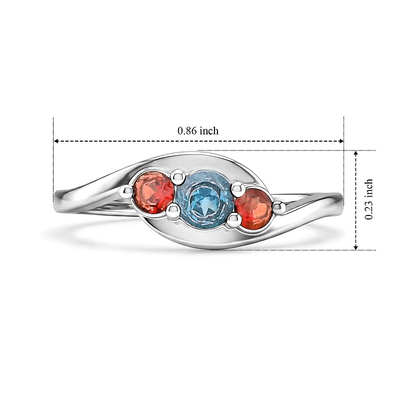 Teal Quartz and Mozambique Garnet 0.30 ctw Ring in Sterling Silver (Size 7.0)