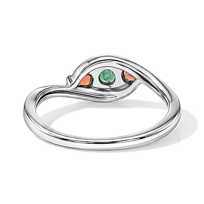 Brazilian Emerald and Mozambique Garnet 0.30 ctw Ring in Sterling Silver (Size 7.0)