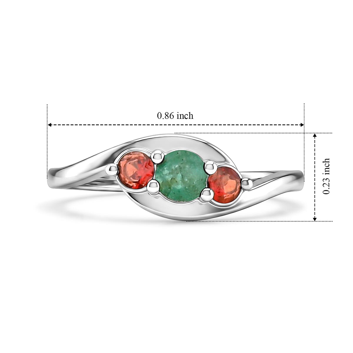 Brazilian Emerald and Mozambique Garnet 0.30 ctw Ring in Sterling Silver (Size 7.0) image number 5