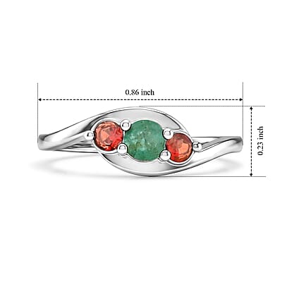 Brazilian Emerald and Mozambique Garnet 0.30 ctw Ring in Sterling Silver (Size 7.0)