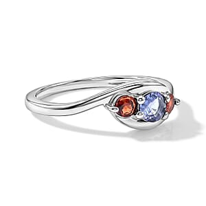 Tanzanite and Mozambique Garnet 0.30 ctw Ring in Sterling Silver (Size 7.0)