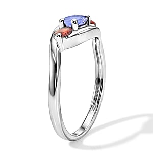Tanzanite and Mozambique Garnet 0.30 ctw Ring in Sterling Silver (Size 7.0)