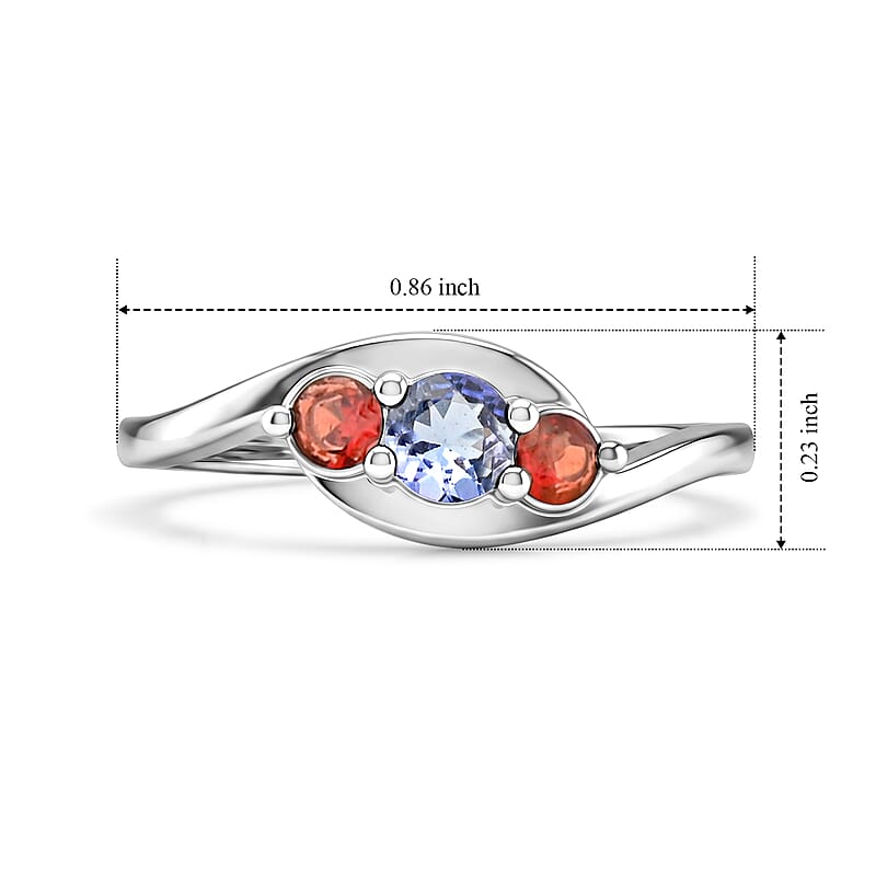 Tanzanite and Mozambique Garnet 0.30 ctw Ring in Sterling Silver (Size 7.0)