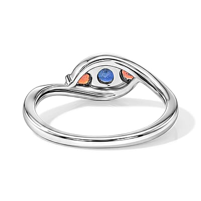 Simulated Blue Diamond and Mozambique Garnet Ring in Sterling Silver (Size 10.0)